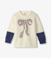 Hatley Girls Sequin Bow Fluffy Sleeve Sweater