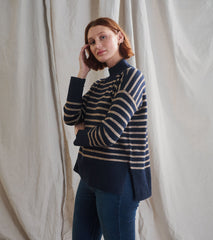 Hatley Mock Neck Tunic - Navy Taupe Stripes