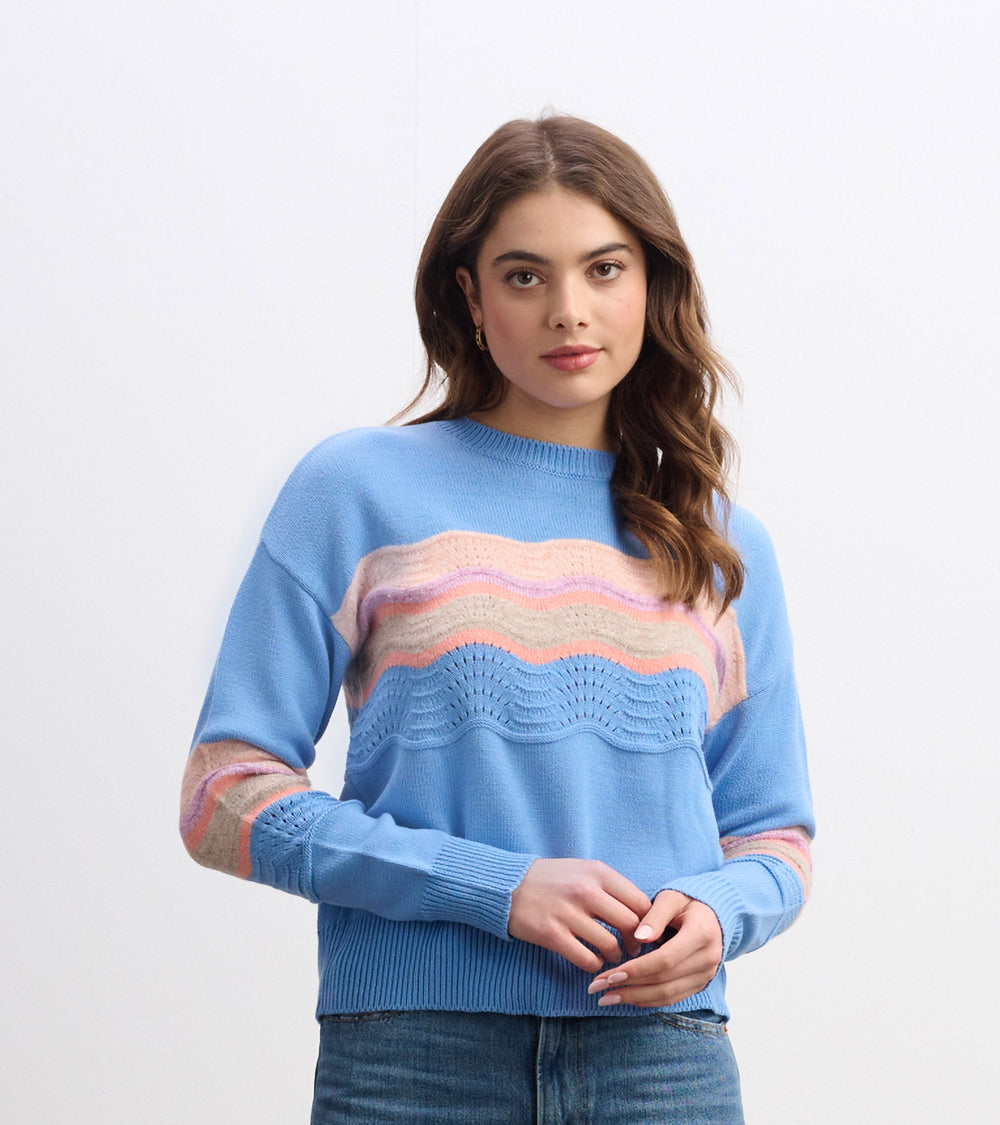 Hatley Pointelle Wave Sweater - Sky Blue Ripple