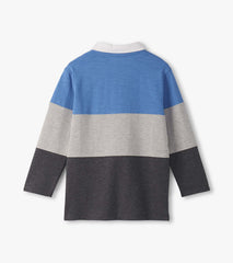 Hatley Boys Blue and Grey Color Block Long Sleeve Polo Shirt