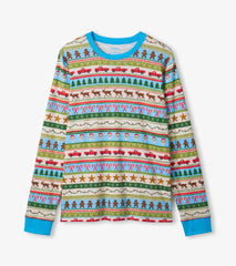 Hatley Men's Blue Fun Fair Isle Cotton Pajama Set