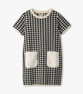 Hatley Girls Houndstooth Sweater Dress with Faux Fur Pockets