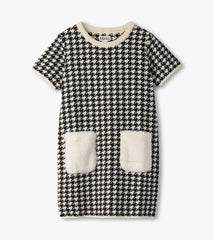 Hatley Girls Houndstooth Sweater Dress with Faux Fur Pockets