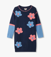 Hatley Girls Navy Flower Drop Shoulder Sweater Dress