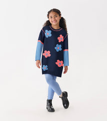 Hatley Girls Navy Flower Drop Shoulder Sweater Dress