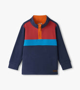 Hatley Boys Navy Color Block Fleece 1/4 Zip Mockneck