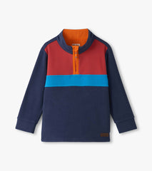 Hatley Boys Navy Color Block Fleece 1/4 Zip Mockneck