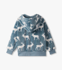 Hatley Boys Staggered Elks Fuzzy Fleece Zip-Up Hoodie