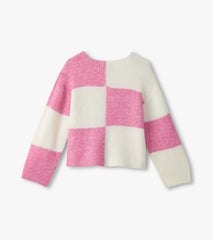 Hatley Girls Sea Pink Check Drop Shoulder Sweater