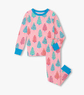 Hatley Girls Pink Bottle Brush Trees Glow in the Dark Cotton Pajama Set