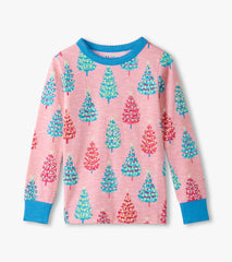 Hatley Girls Pink Bottle Brush Trees Glow in the Dark Cotton Pajama Set