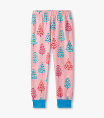 Hatley Girls Pink Bottle Brush Trees Glow in the Dark Cotton Pajama Set
