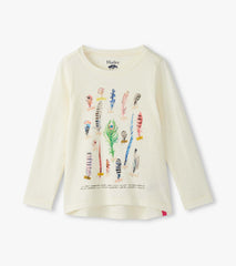 Hatley Girls Feathers Long Sleeve Graphic Tee