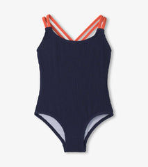 Hatley Girls Patriot Blue Cross Strap Swimsuit