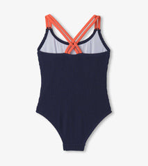 Hatley Girls Patriot Blue Cross Strap Swimsuit