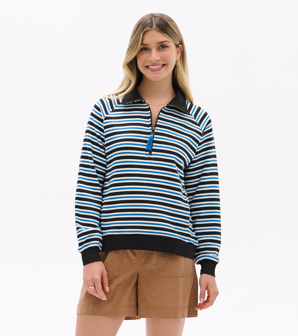 Hatley Mock Neck Pullover - Black Stripes