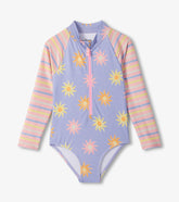 Hatley Girls Lavender Sunshine Long Sleeve One-Piece Rashguard Swimsuit