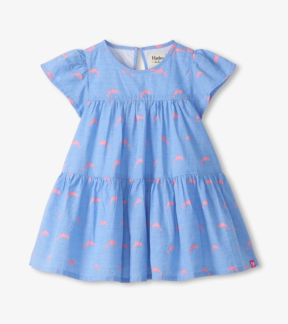 Hatley Baby & Toddler Girls Little Pink Dolphins Oxford Woven Cake Puff Dress