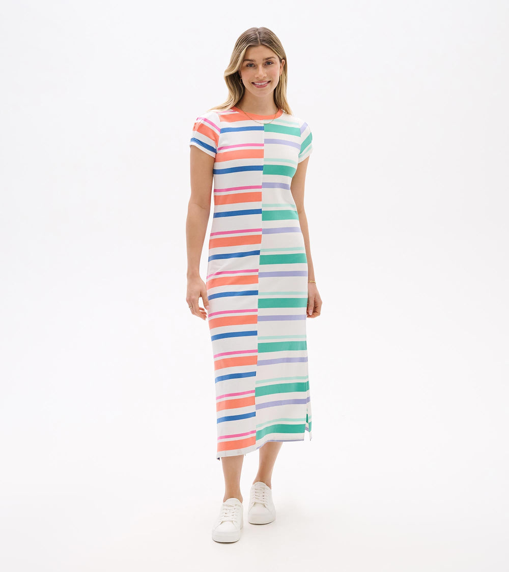 Hatley Pleated Sleeve Midi Dress - Offset Stripes