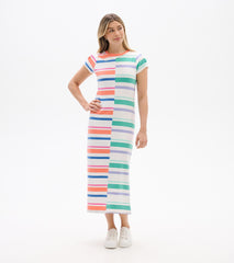 Hatley Pleated Sleeve Midi Dress - Offset Stripes