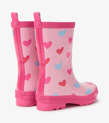 Hatley Girls Pink Hearts Shiny Rain Boot