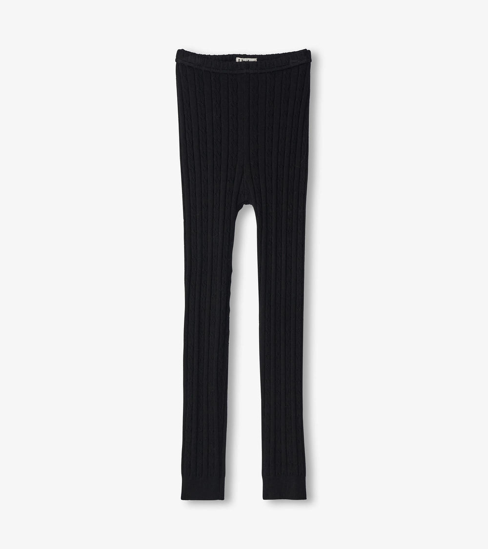 Hatley Girls Black Cable Knit Leggings