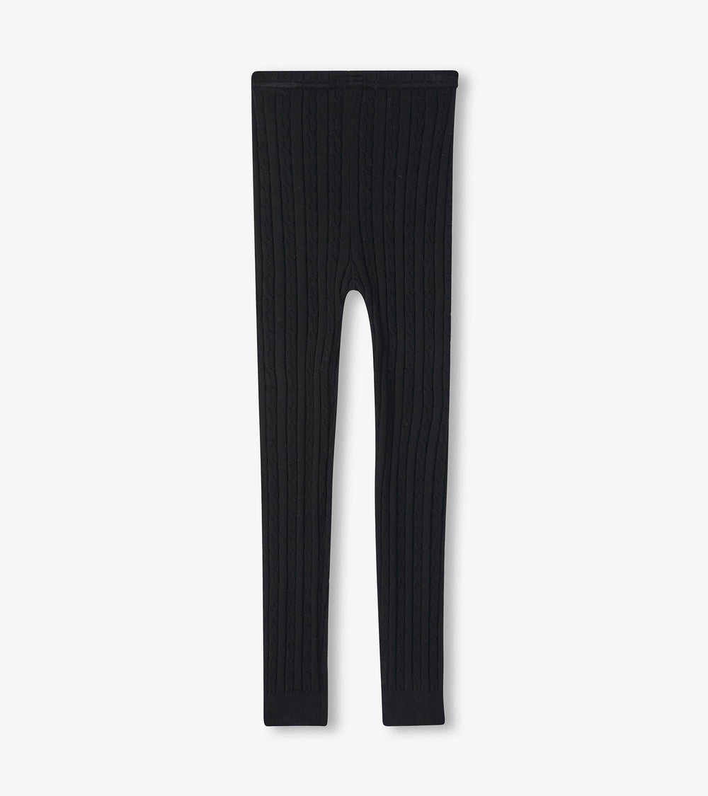 Hatley Girls Black Cable Knit Leggings