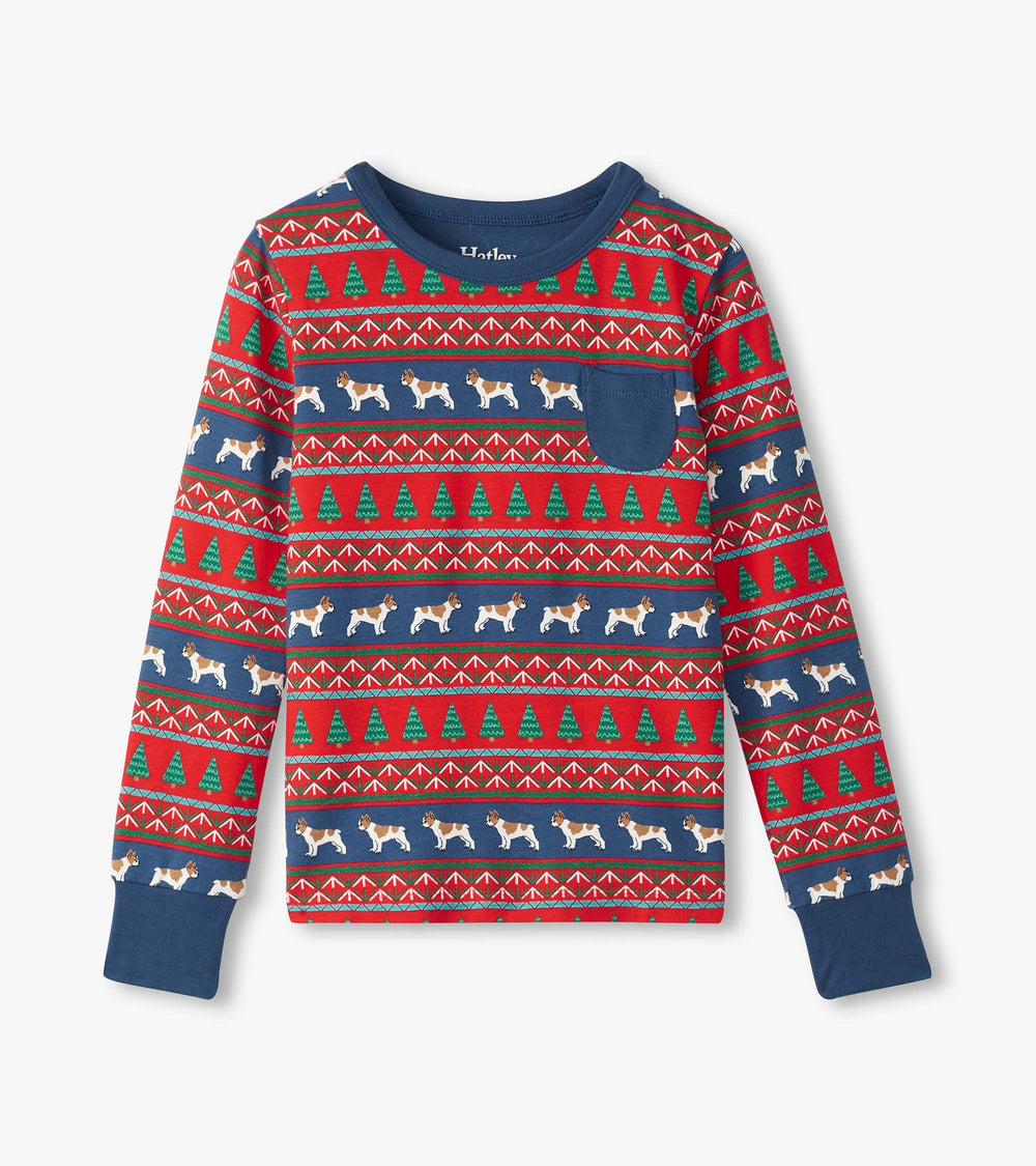 Hatley Boys Bulldog Fair Isle Bamboo Pajama Set