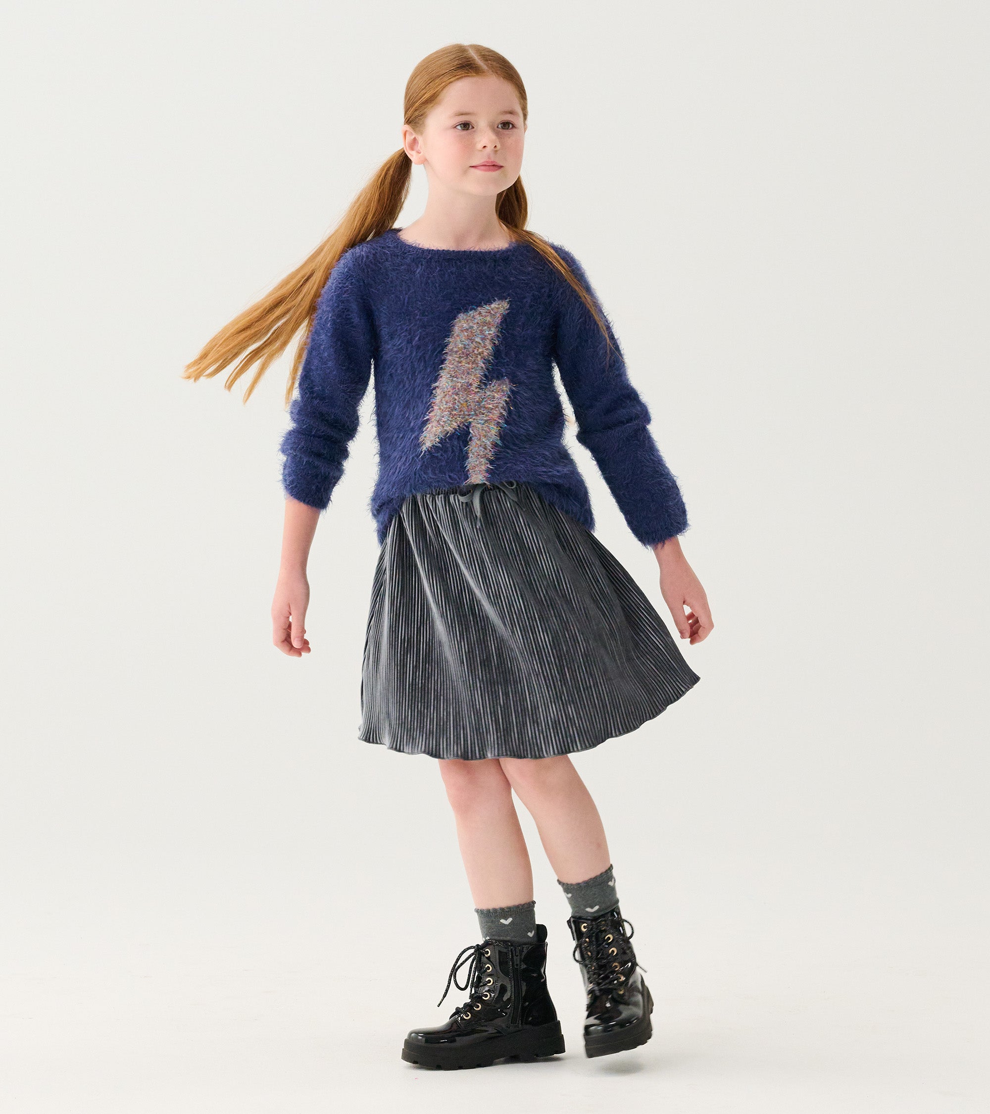 Hatley Girls Metallic Lightning Furry Sweater