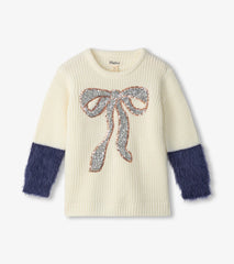 Hatley Girls Sequin Bow Fluffy Sleeve Sweater