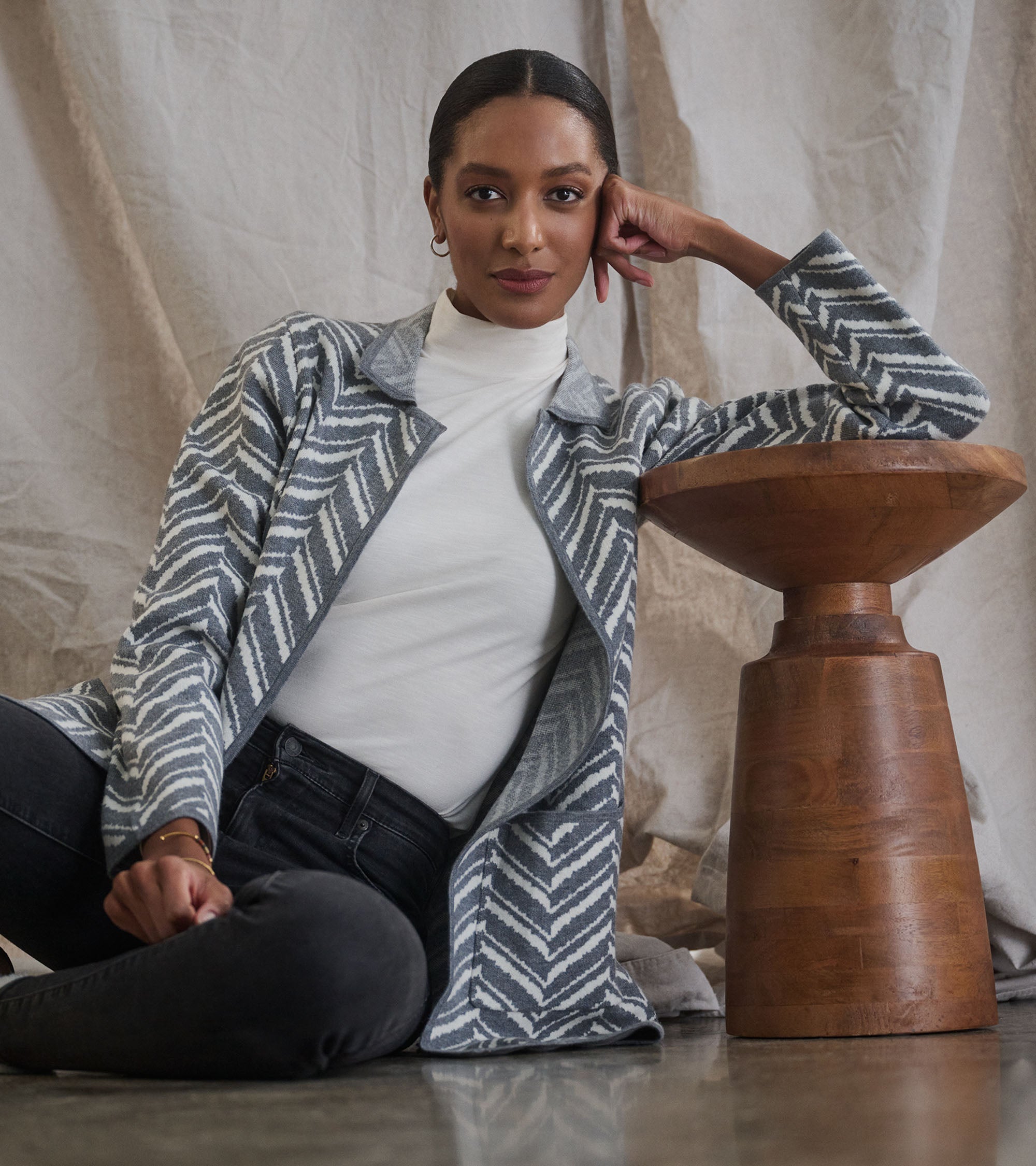 Hatley Sweater Blazer - Grey Chevron