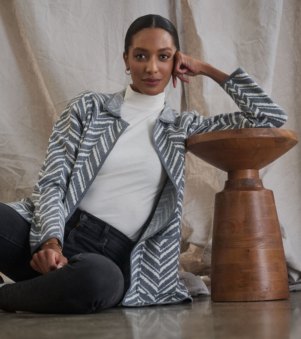 Hatley Sweater Blazer - Grey Chevron