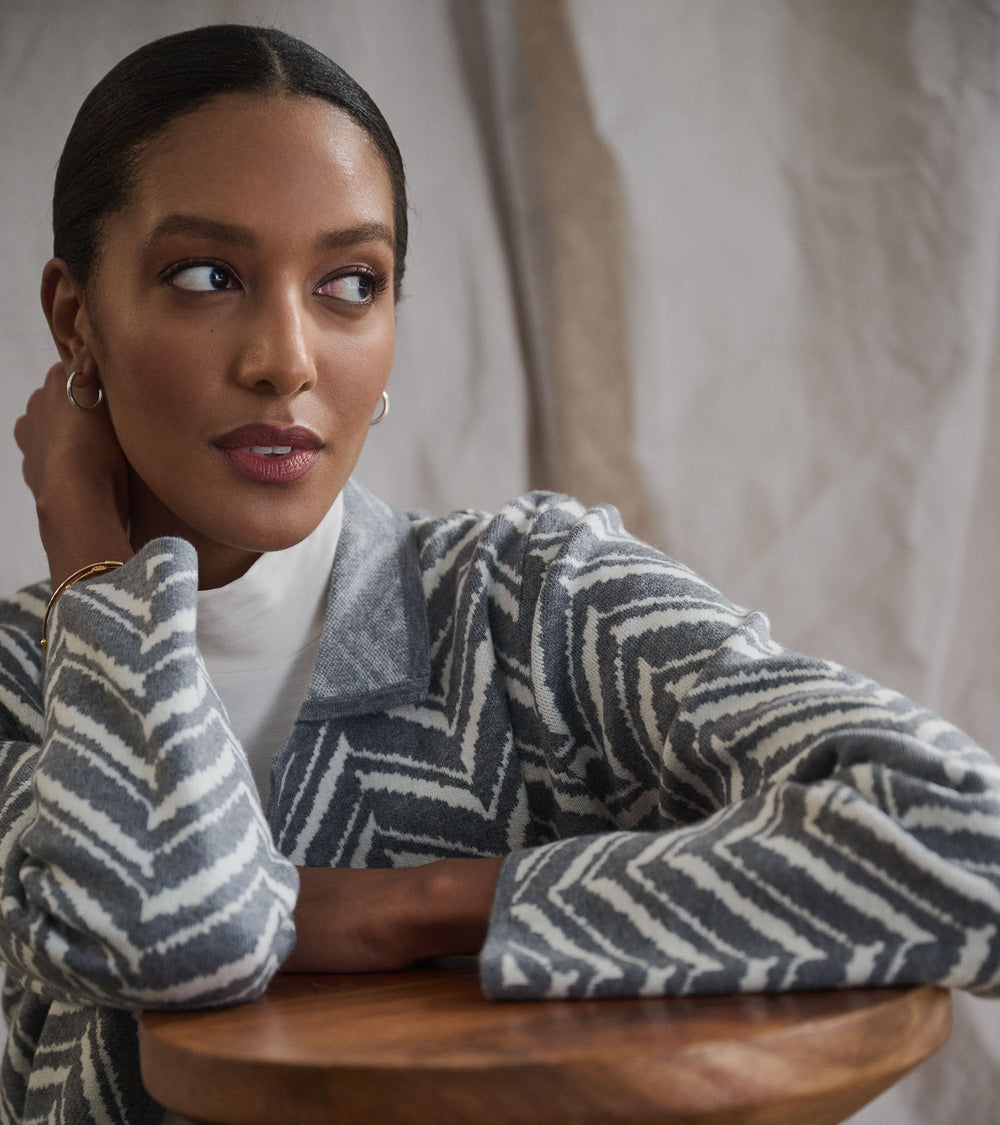 Hatley Sweater Blazer - Grey Chevron