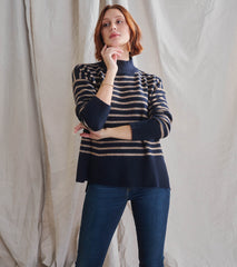 Hatley Mock Neck Tunic - Navy Taupe Stripes