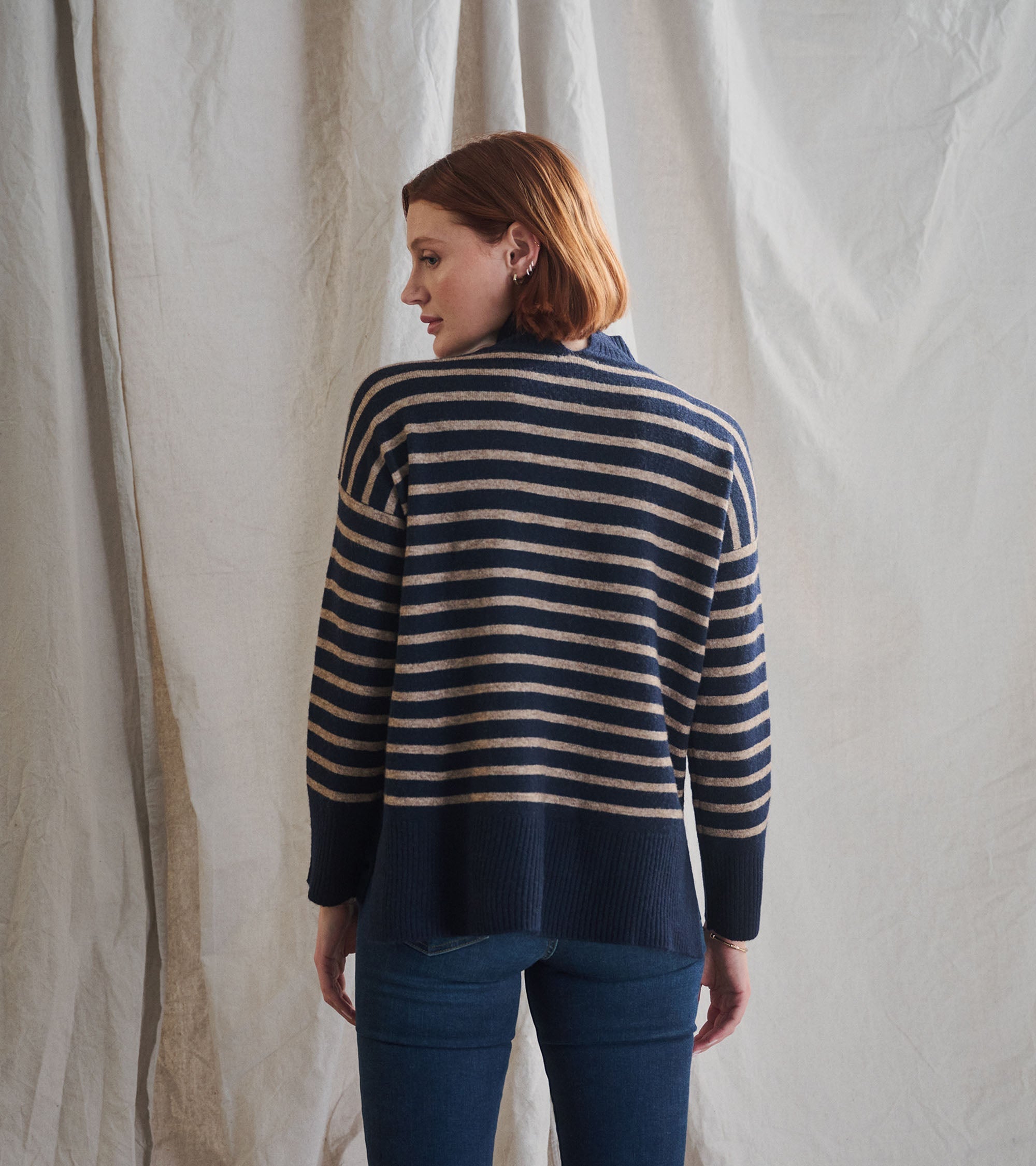 Hatley Mock Neck Tunic - Navy Taupe Stripes