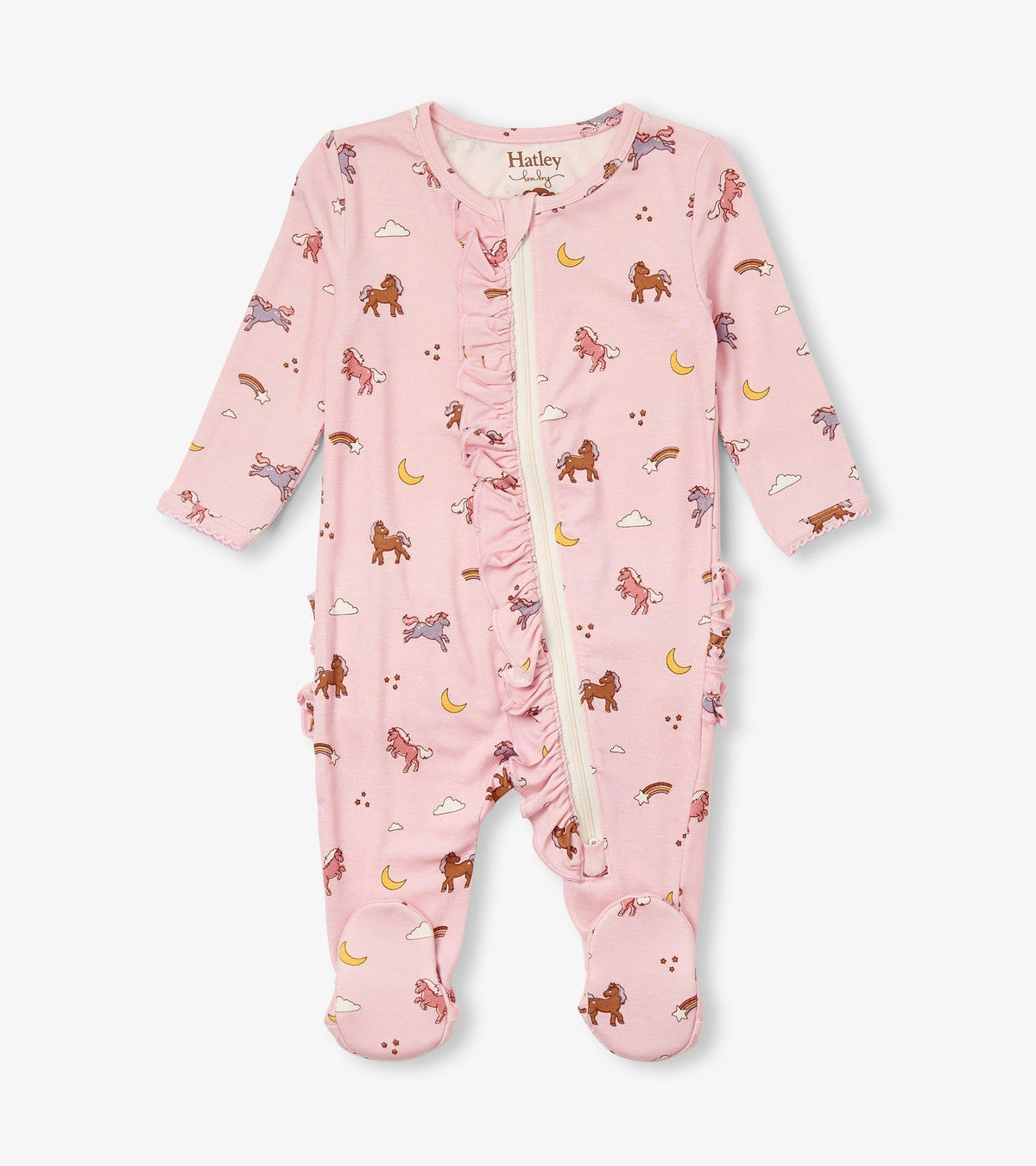 Hatley Baby Girls Whimsical Ponies Ruffle Bum Bamboo Sleeper