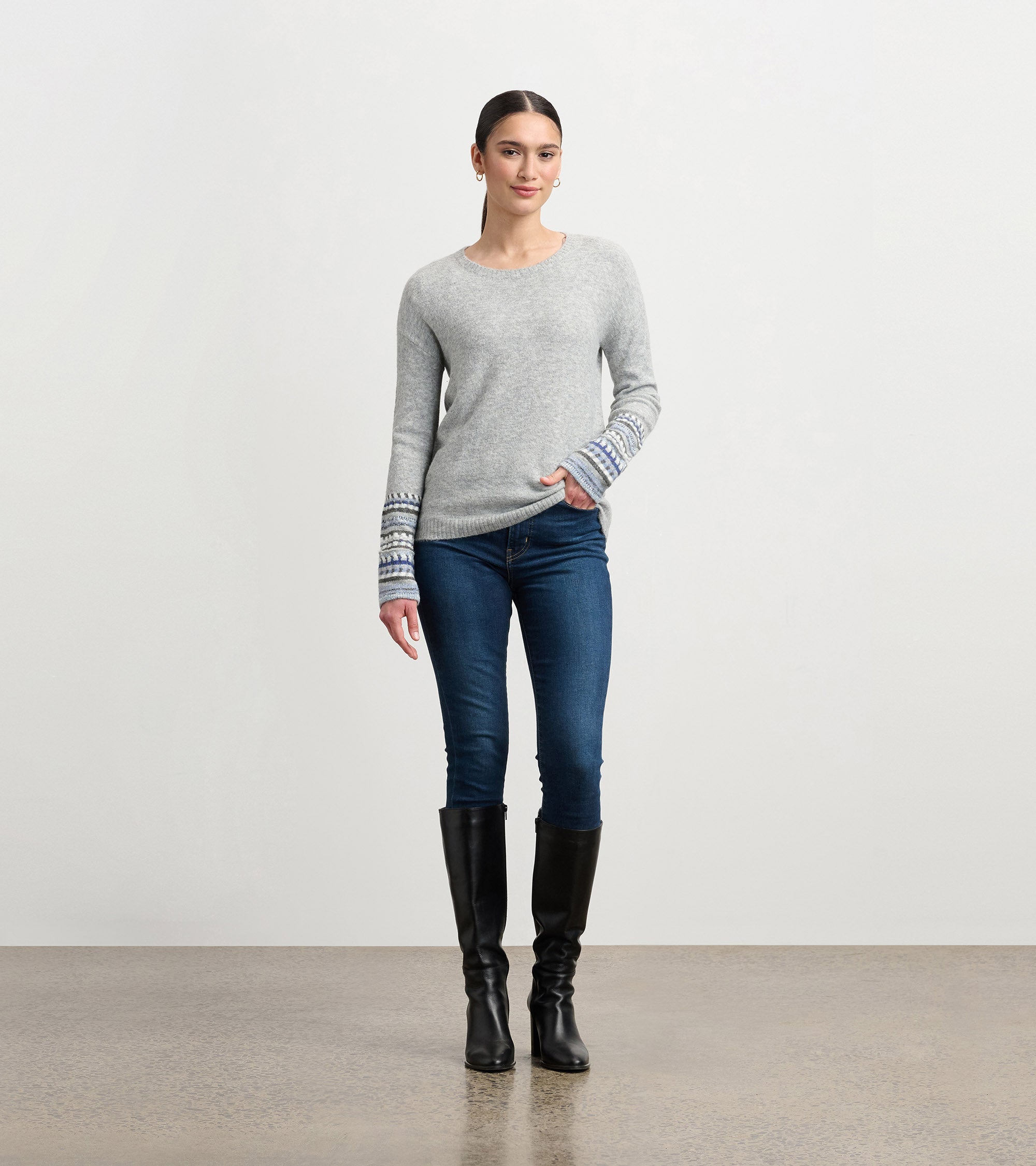 Hatley Jacquard Cuff Sweater - Grey Melange