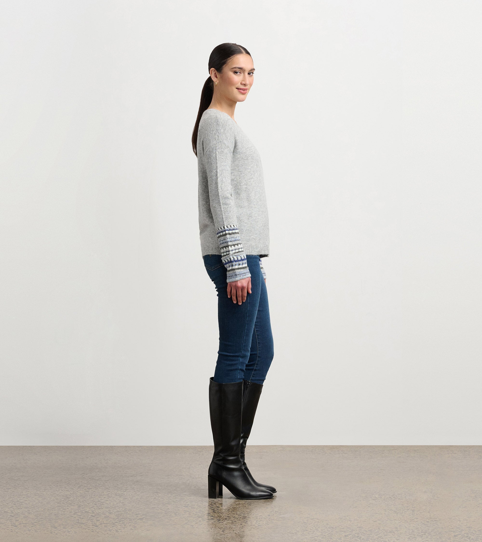 Hatley Jacquard Cuff Sweater - Grey Melange