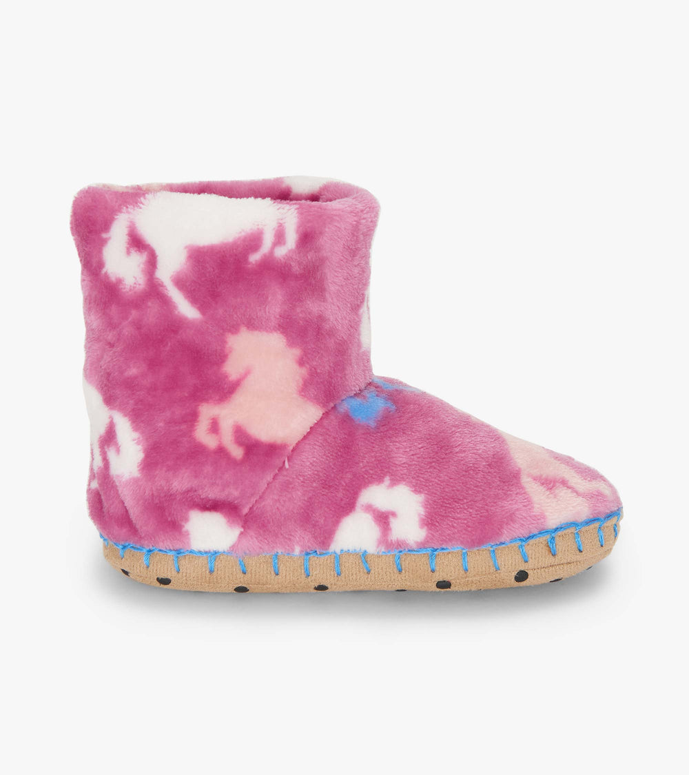 Hatley Girls Beautiful Horses Fuzzy Fleece Slippers