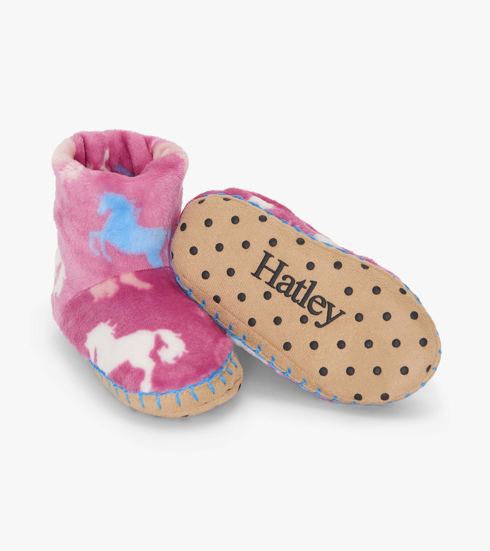 Hatley Girls Beautiful Horses Fuzzy Fleece Slippers