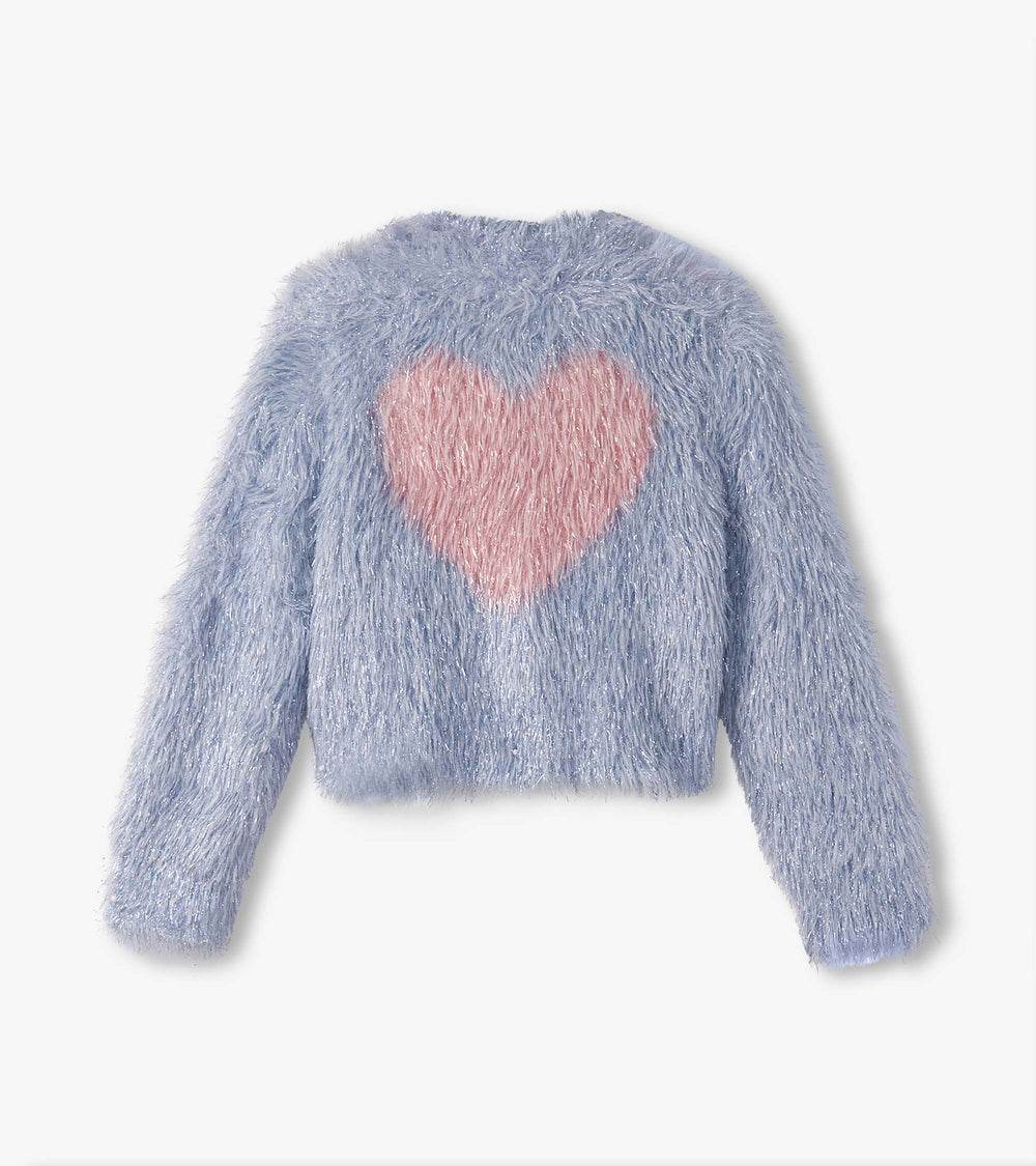 Hatley Girls Glitter Heart Blue Metallic Cardigan