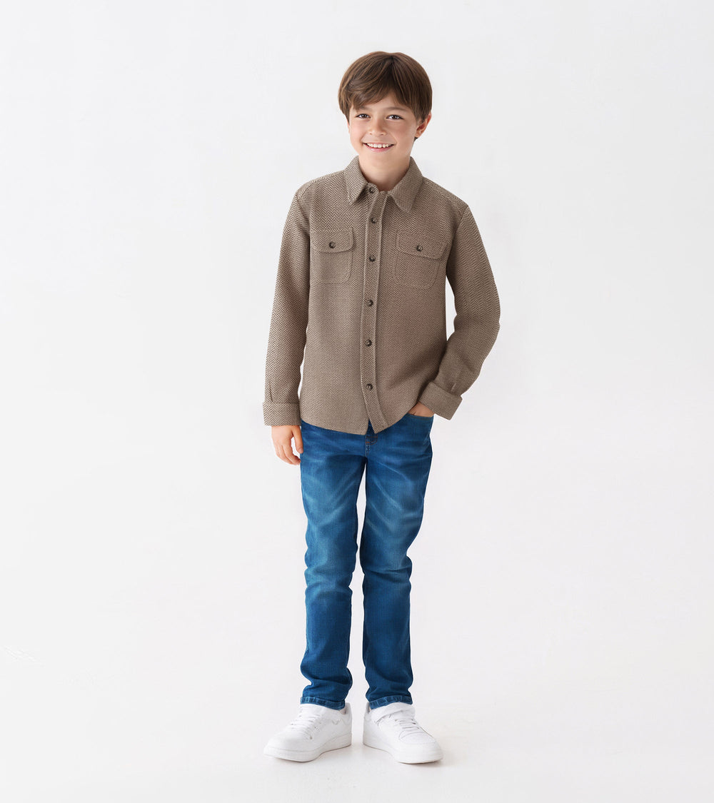 Hatley Boys Brown Sugar Herringbone Button Down Shirt