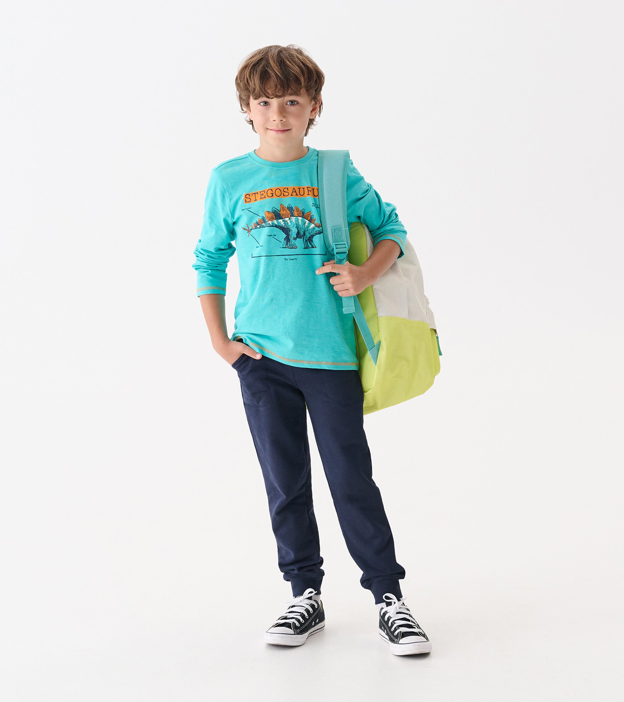 Hatley Boys Stegosaurus Glow in the Dark Long Sleeve Graphic Tee