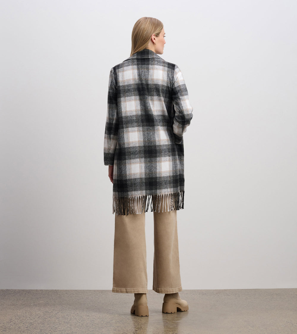 Hatley Fringe Jacket - Black and Taupe Plaid
