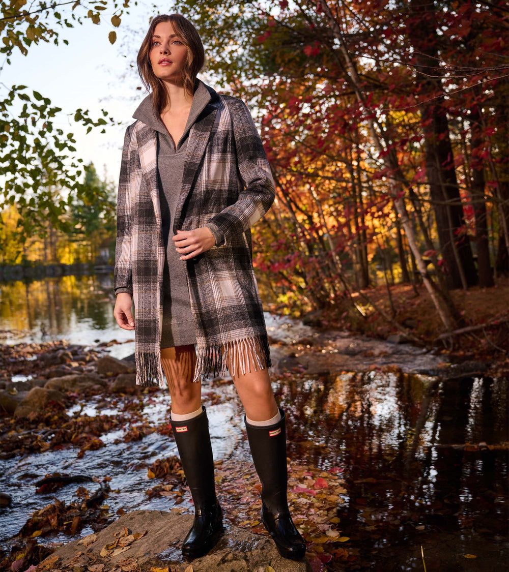 Hatley Fringe Jacket - Black and Taupe Plaid