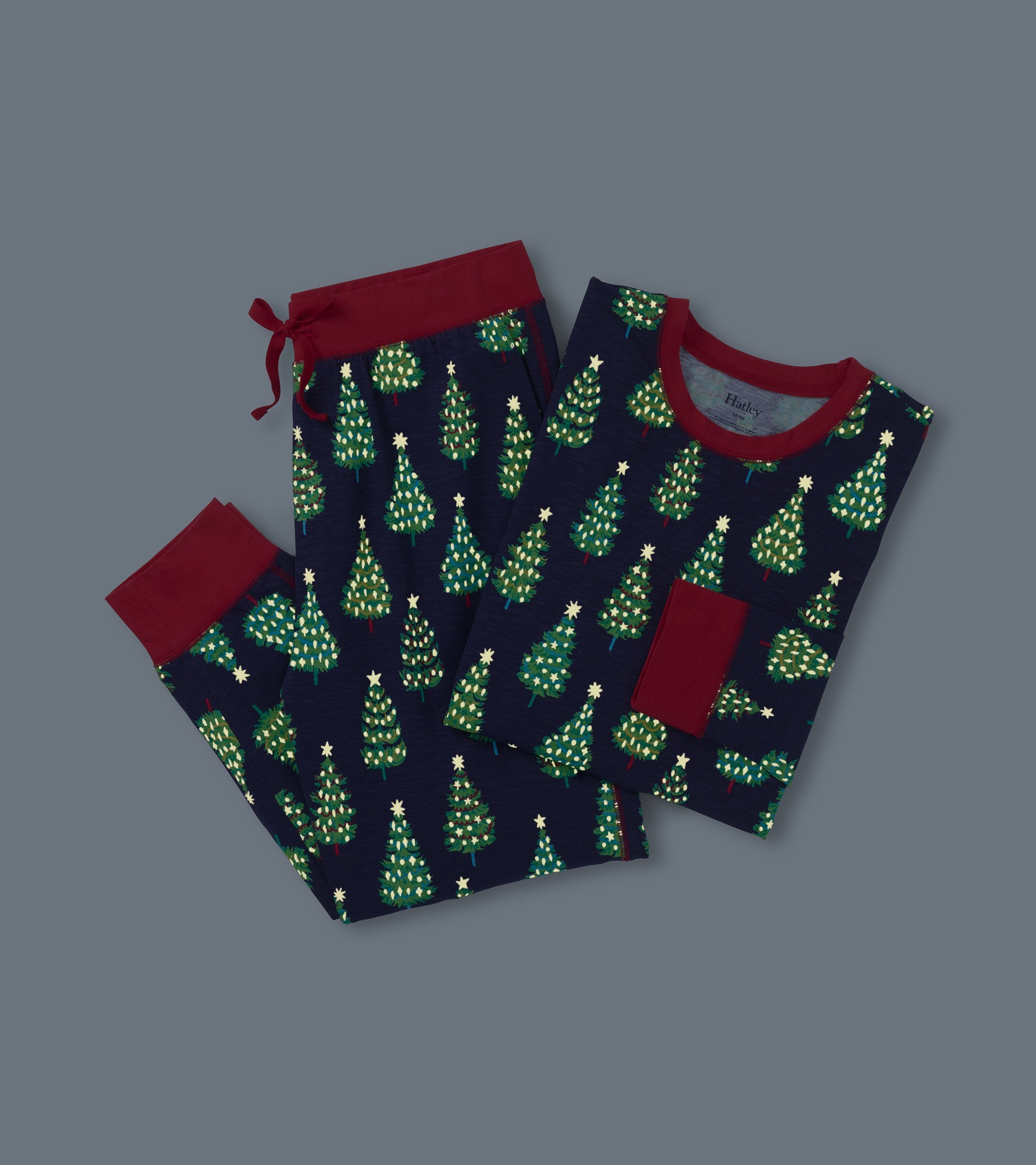 Hatley Men's Bottle Brush Trees Glow in the Dark Cotton Pajama Set