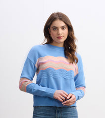 Hatley Pointelle Wave Sweater - Sky Blue Ripple