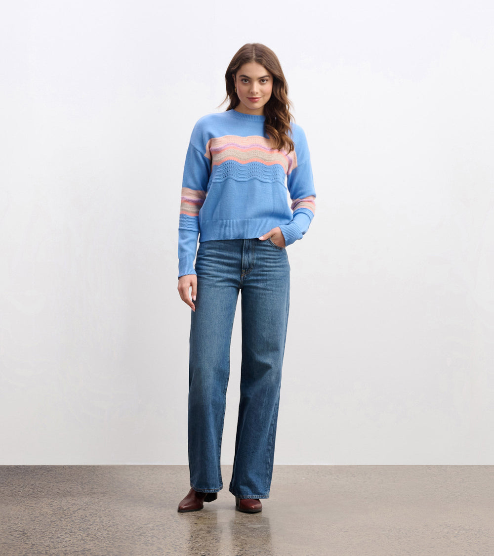 Hatley Pointelle Wave Sweater - Sky Blue Ripple