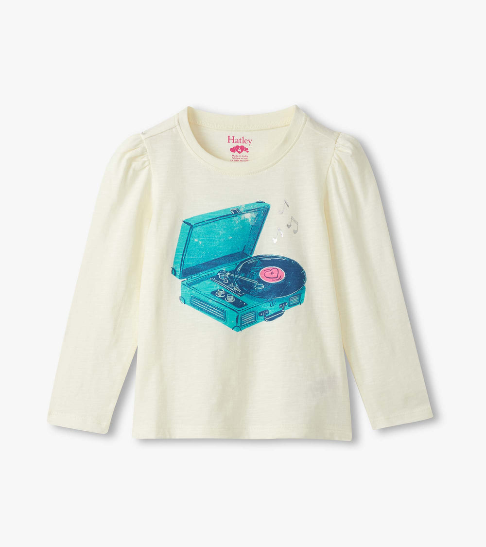 Hatley Girls Record Player Puff Sleeve Graphic Tee