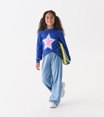 Hatley Girls Cornflower Blue Pleated Velour Relaxed Pants